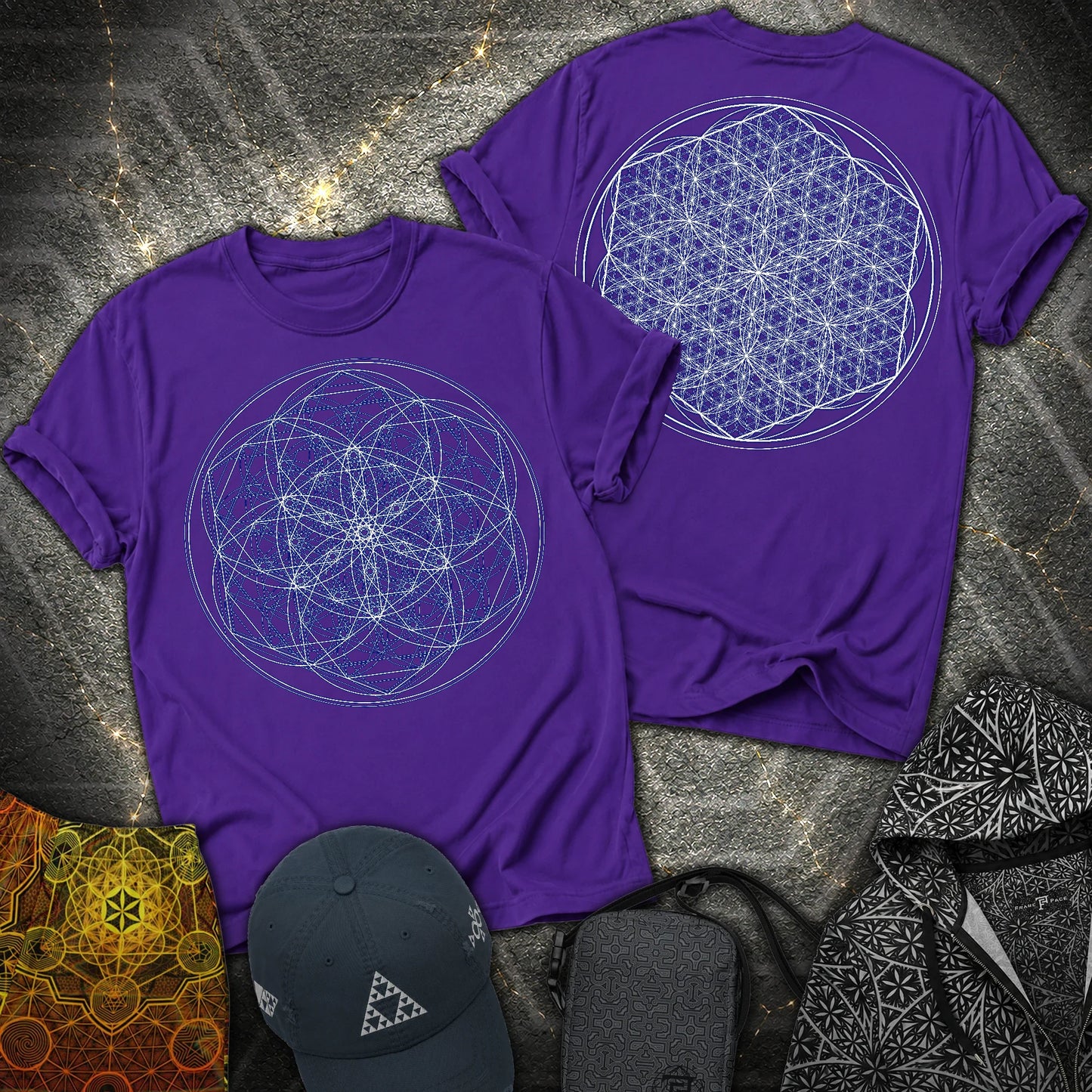 Sacred Flower Grids - Sacred Flower Grids 2 Sided T-Shirt - Purple