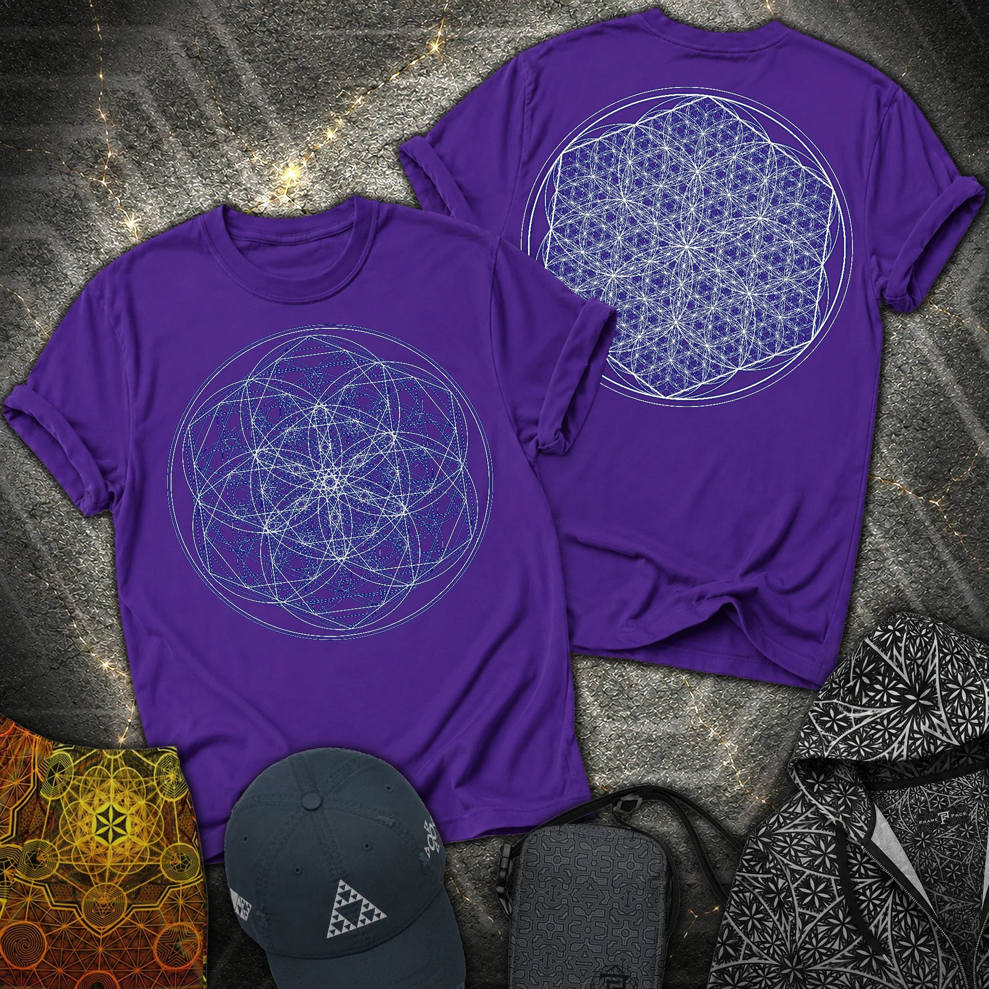Sacred Flower Grids - Sacred Flower Grids 2 Sided T-Shirt - Purple