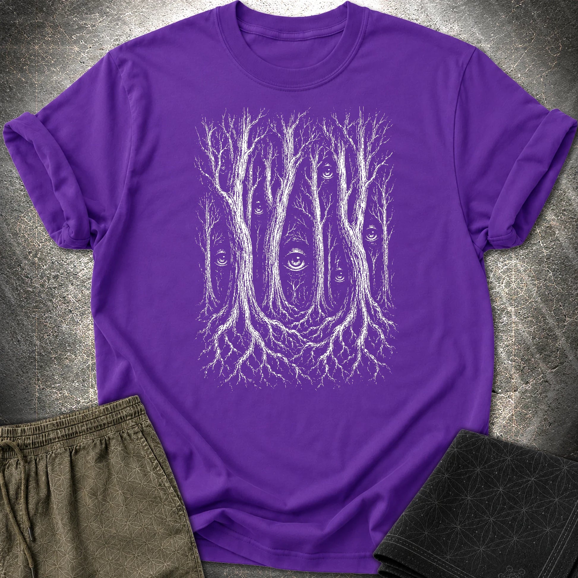 Forest Consciousness Watching T-Shirt - Forest Consciousness Watching T-Shirt - Purple