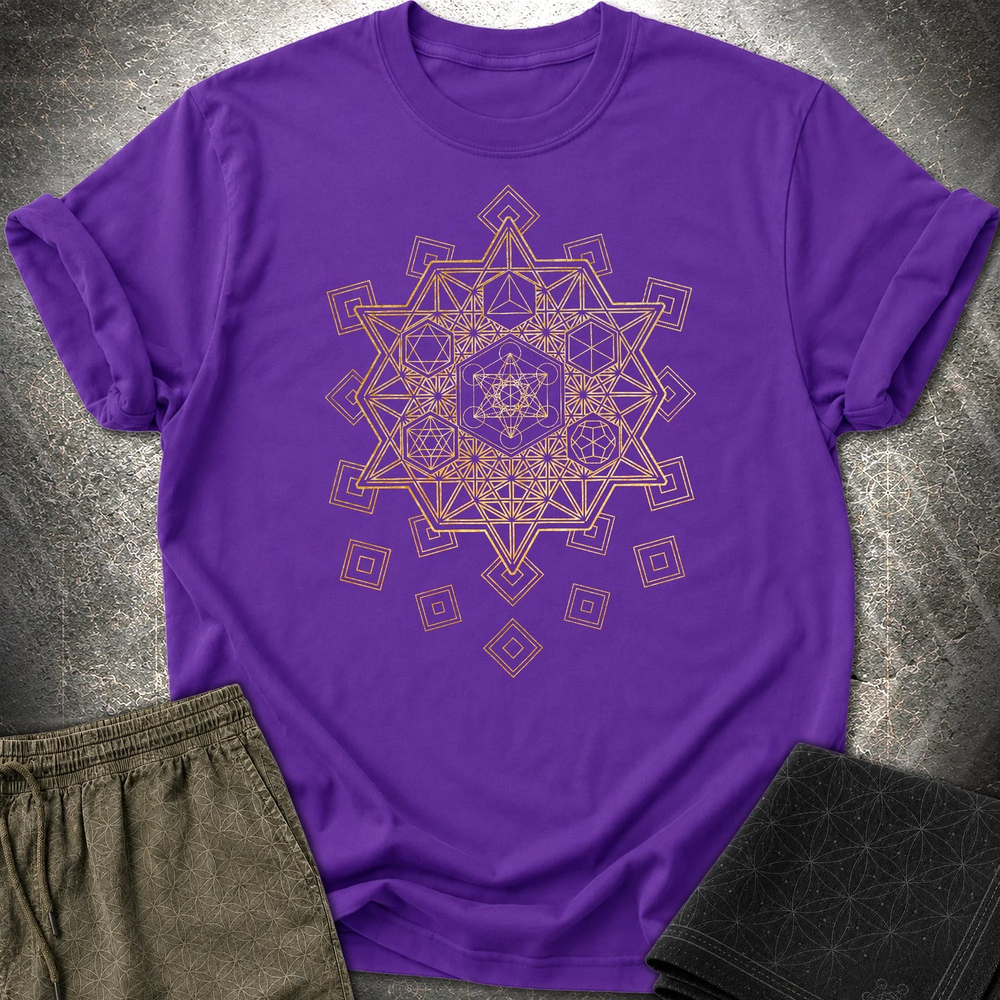 Metatron and Platonic Solids T-Shirt - Metatron and Platonic Solids T-Shirt - Purple