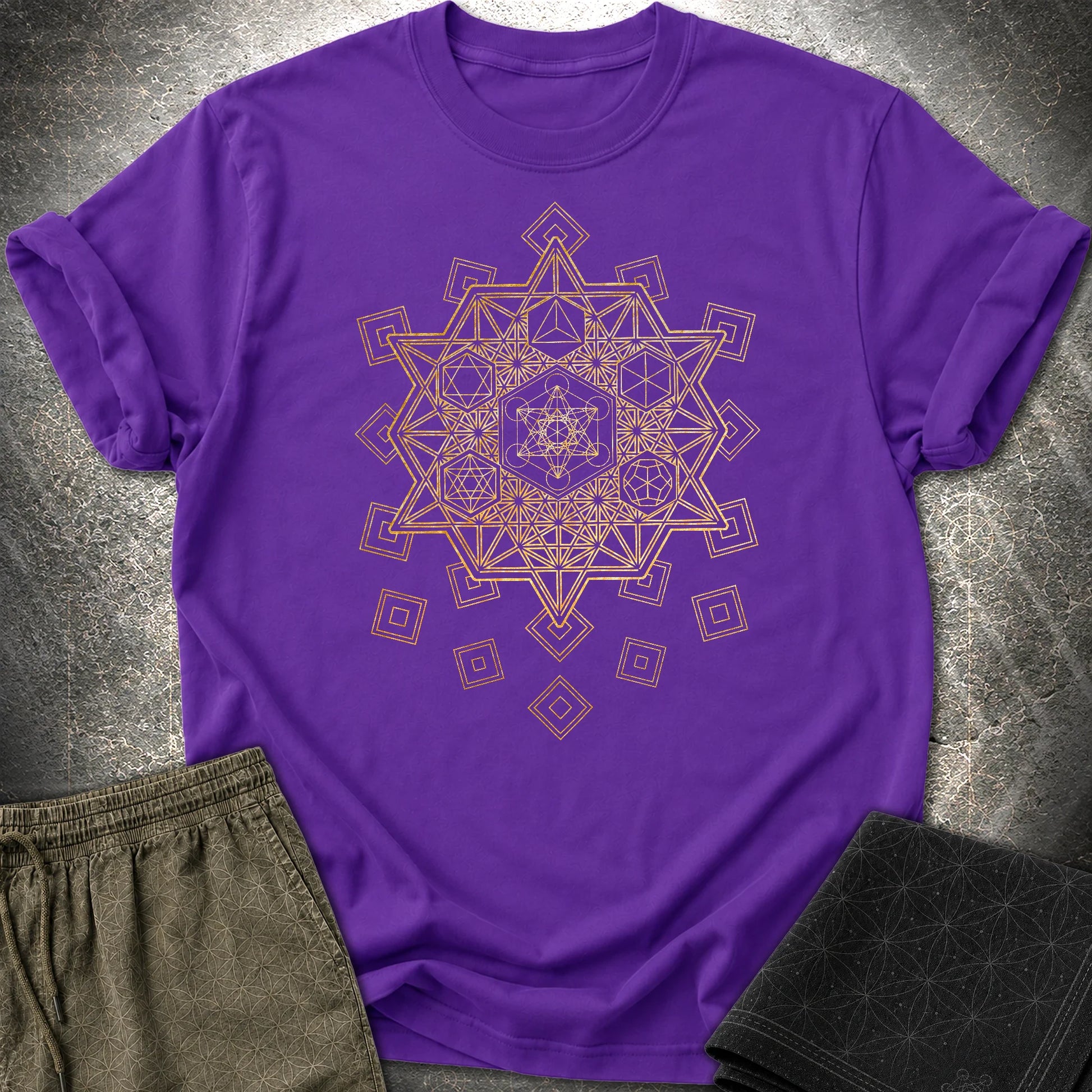 Metatron and Platonic Solids T-Shirt - Metatron and Platonic Solids T-Shirt - Purple