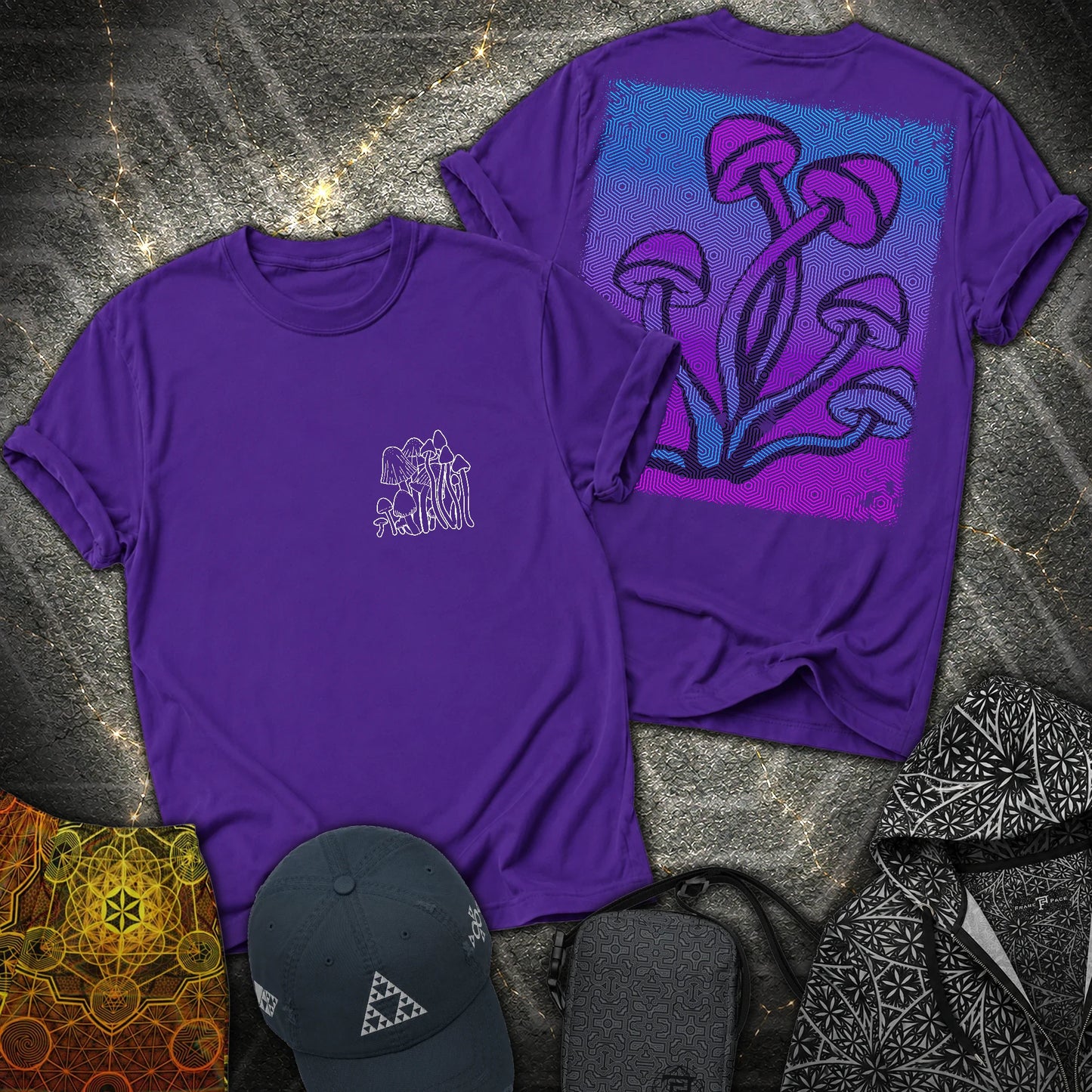 Mushroom Pattern 2 Sided T-Shirt - Mushroom Pattern 2 Sided T-Shirt - Purple
