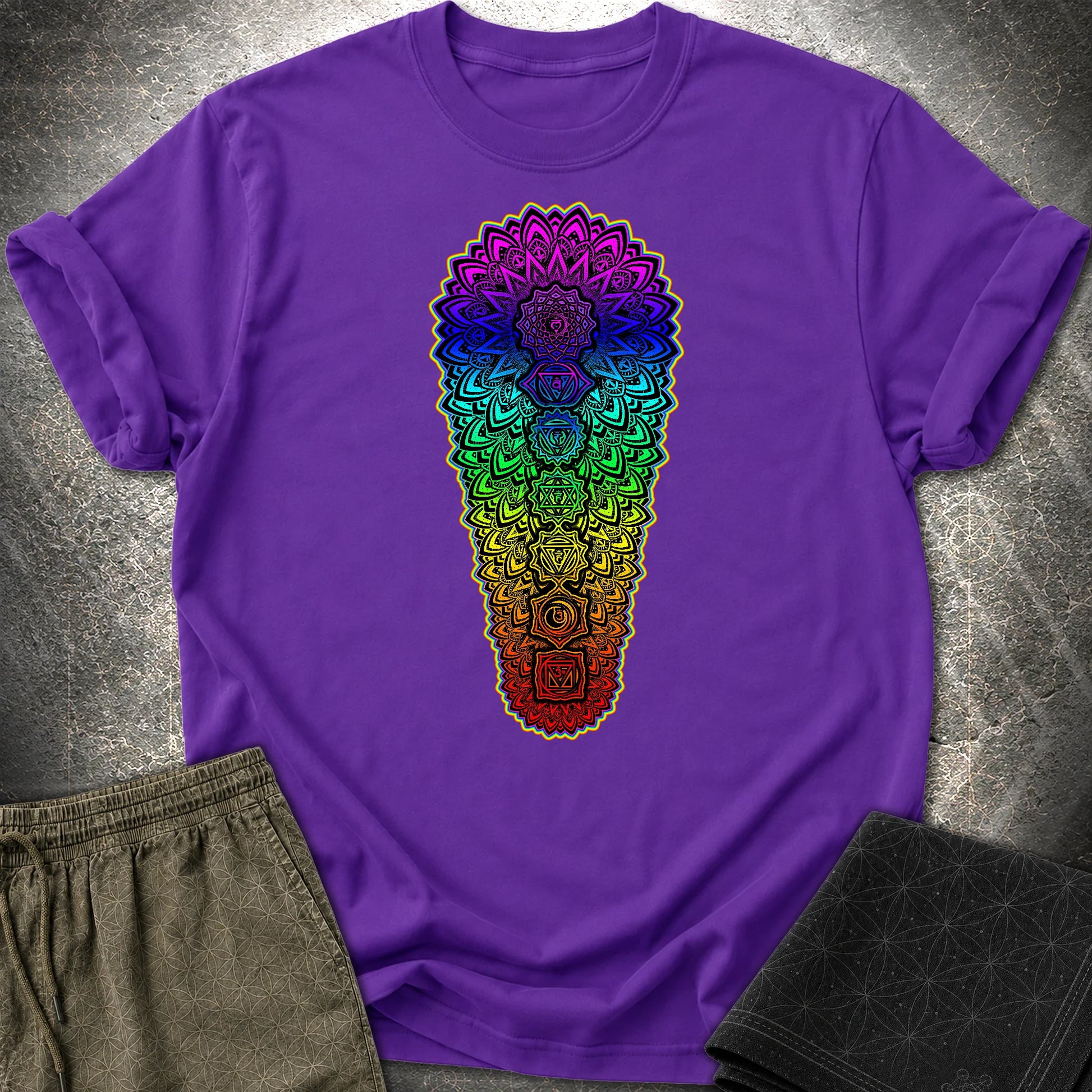 Chakra Spectrum Grounding Grid T-Shirt - Chakra Spectrum Grounding Grid T-Shirt - Purple