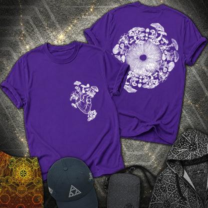 Mushroom Heart Mushroom Iris 2 Sided T-Shirt - Mushroom Heart Mushroom Iris 2 Sided T-Shirt - Purple
