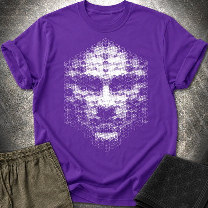 The Entity T-Shirt, Geometric Face Shirt, Abstract Cube Being Graphic Tee - The Entity T-Shirt, Geometric Face Shirt, Abstract Cube Being Graphic Tee - Purple