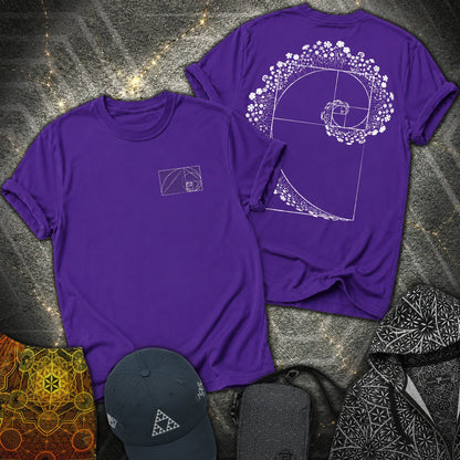 Floral Golden Ratio Spiral 2 Sided T-Shirt - Floral Golden Ratio Spiral 2 Sided T-Shirt - Purple