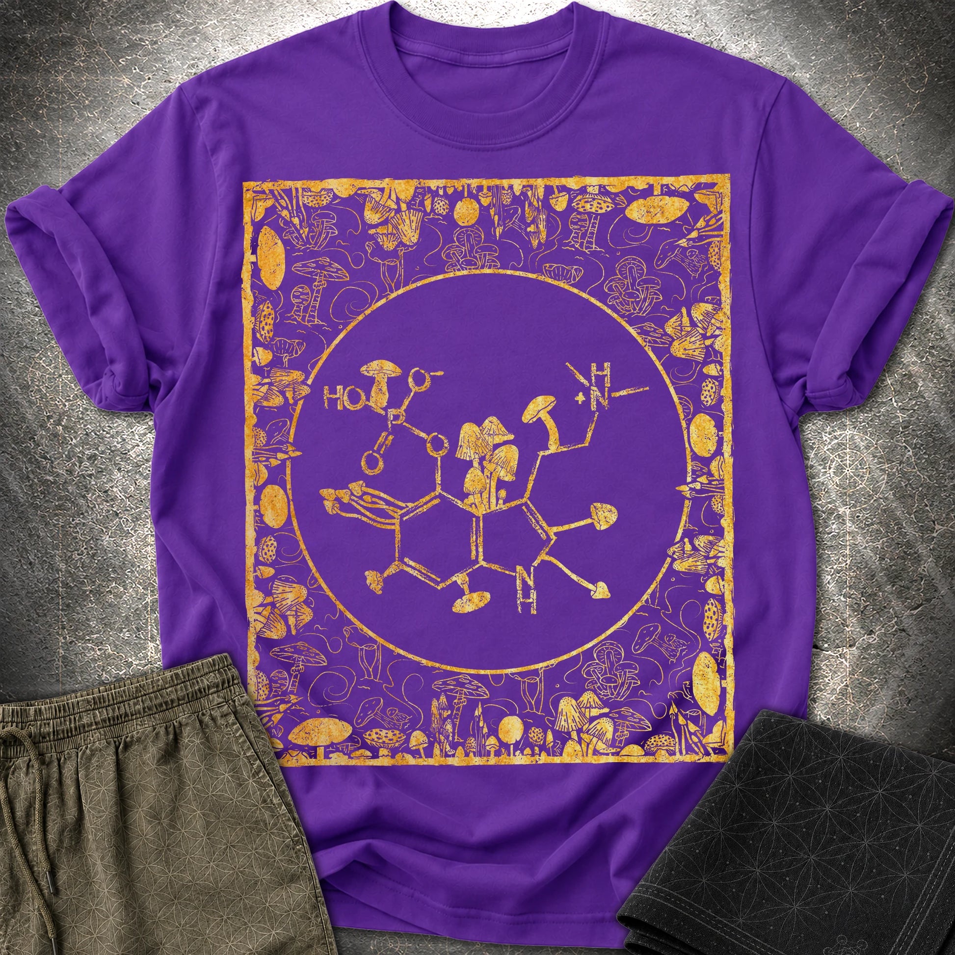 Psilocybin Molecule Mushroom Frame - Psilocybin Molecule Mushroom Frame  T-Shirt - Purple