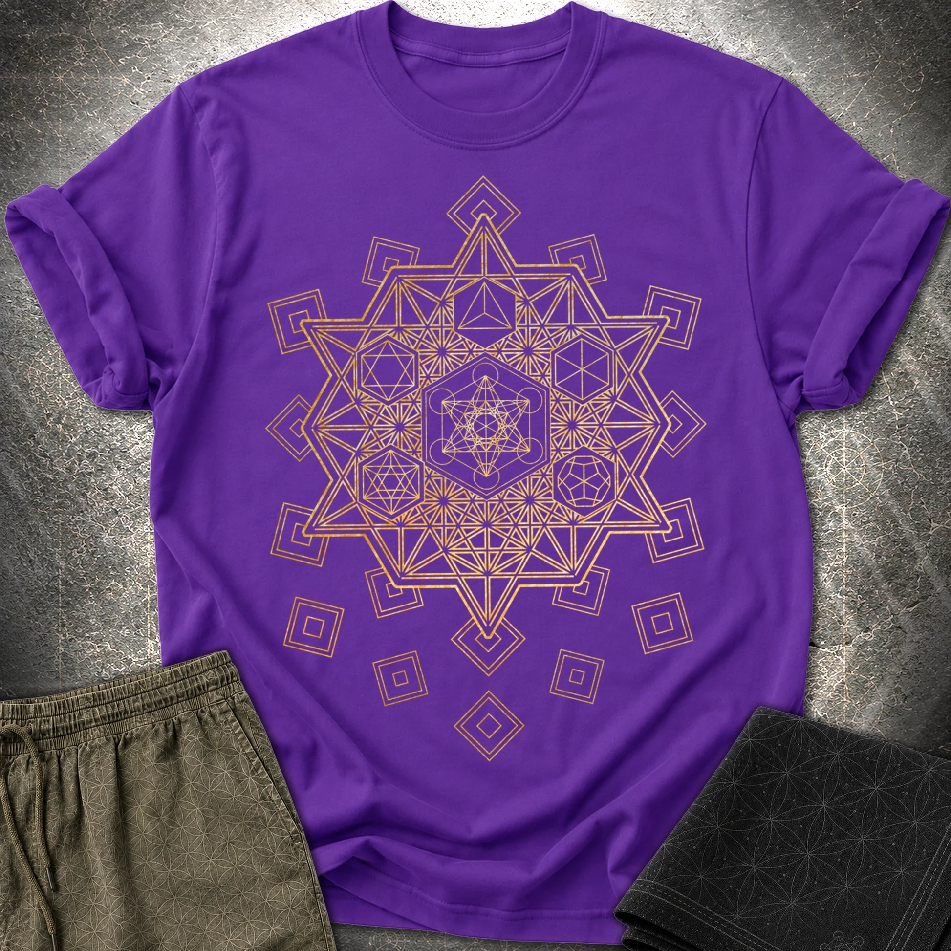 Metatron and Platonic Solids T-Shirt - Metatron and Platonic Solids T-Shirt - Purple