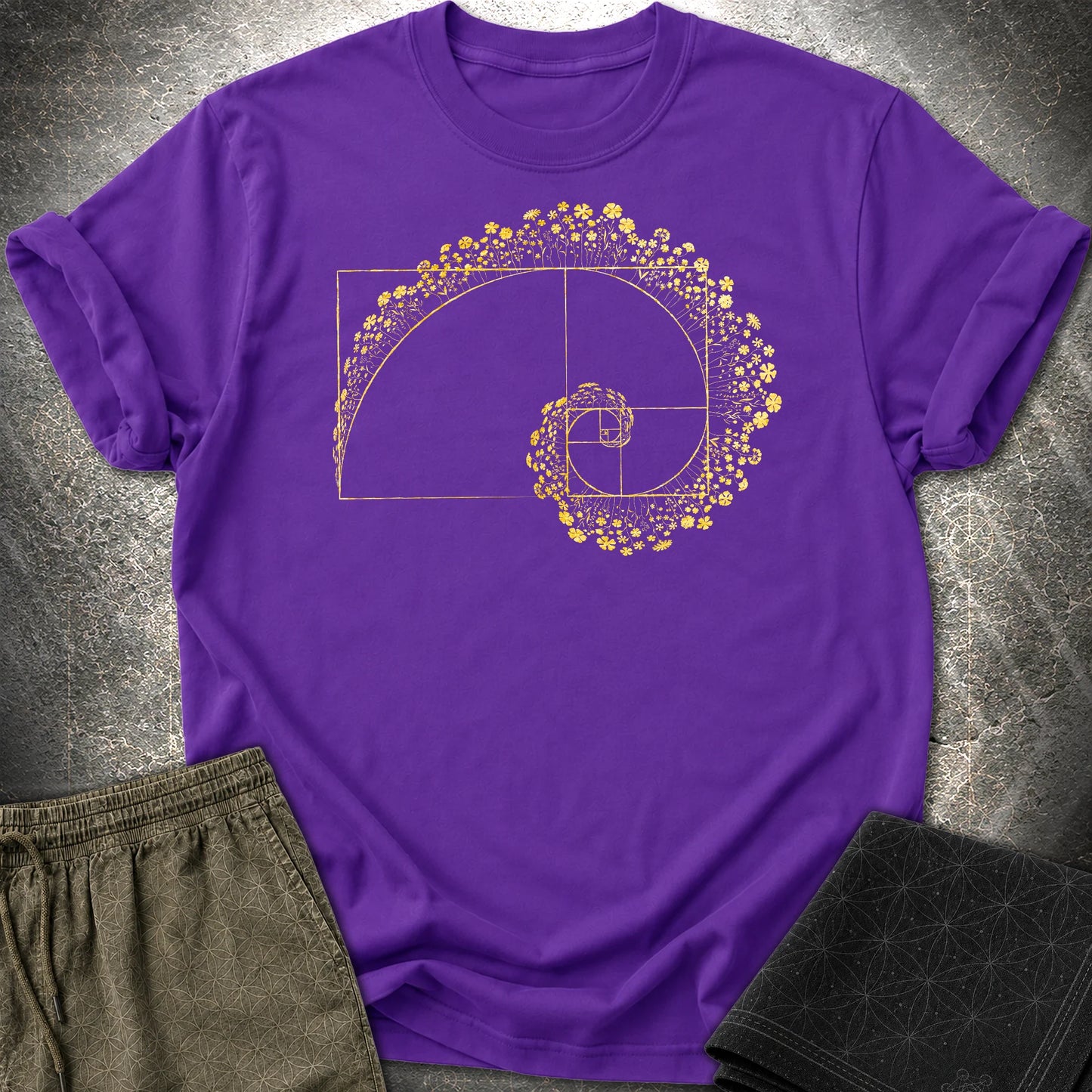 Golden Ratio Flower Spiral T-Shirt, Fibonacci Sacred Geometry Shirt, Botanical Math Graphic Tee - Golden Ratio Flower Spiral T-Shirt, Fibonacci Sacred Geometry Shirt, Botanical Math Graphic Tee - Purple