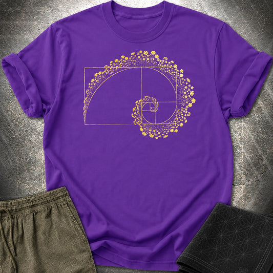 Golden Ratio Flower Spiral T-Shirt, Fibonacci Sacred Geometry Shirt, Botanical Math Graphic Tee - Golden Ratio Flower Spiral T-Shirt, Fibonacci Sacred Geometry Shirt, Botanical Math Graphic Tee - Purple