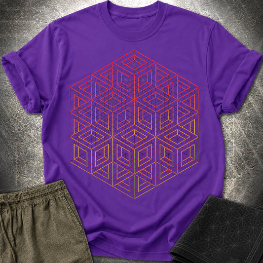 3D Wireframe Cube T-Shirt - 3D Wireframe Cube T-Shirt - Purple