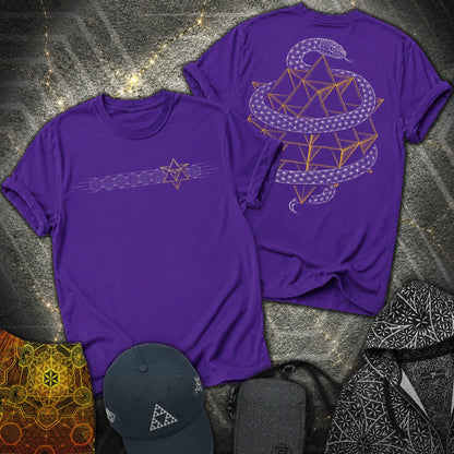 Serpent Tetrahedron Merkaba Geometry - Serpent Tetrahedron Merkaba Geometry 2 Sided T-Shirt - Purple