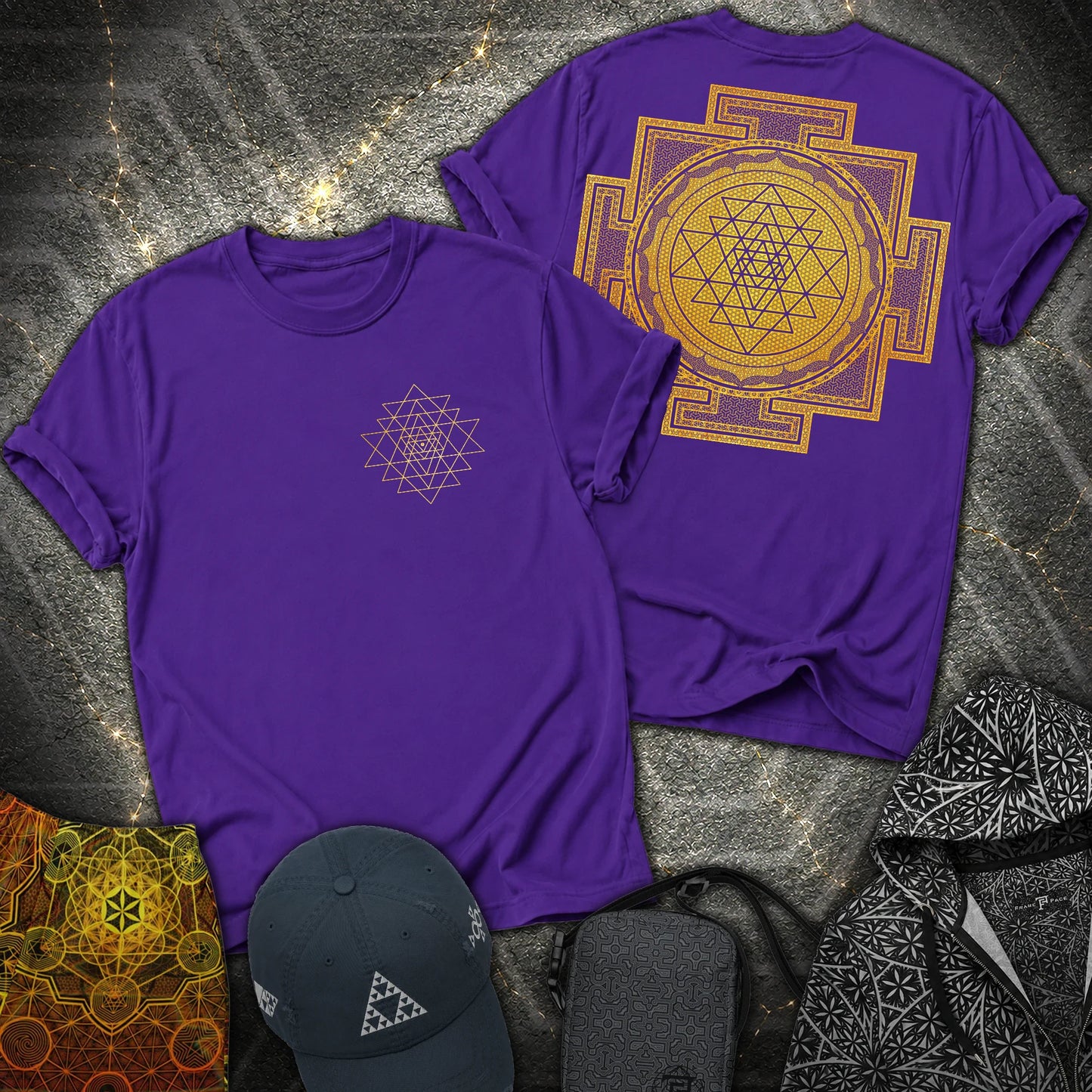 Sri Yantra Patterns 2 Sided T-Shirt - Sri Yantra Patterns 2 Sided T-Shirt - Purple