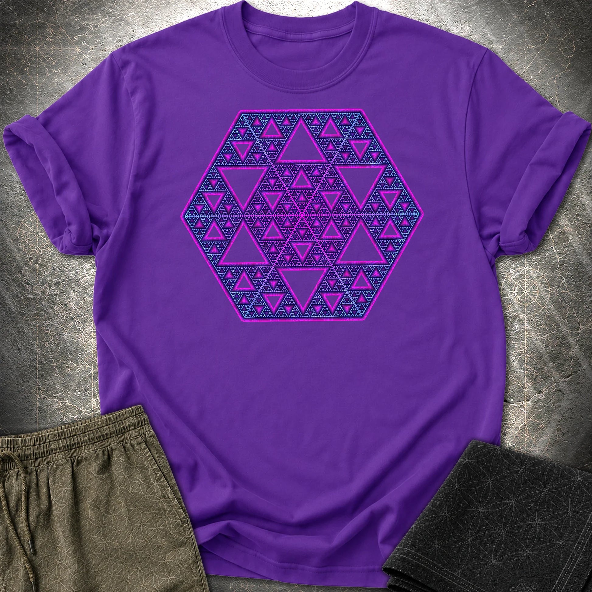Sierpinski Star Fractal Bloom T-Shirt - Sierpinski Star Fractal Bloom T-Shirt - Purple