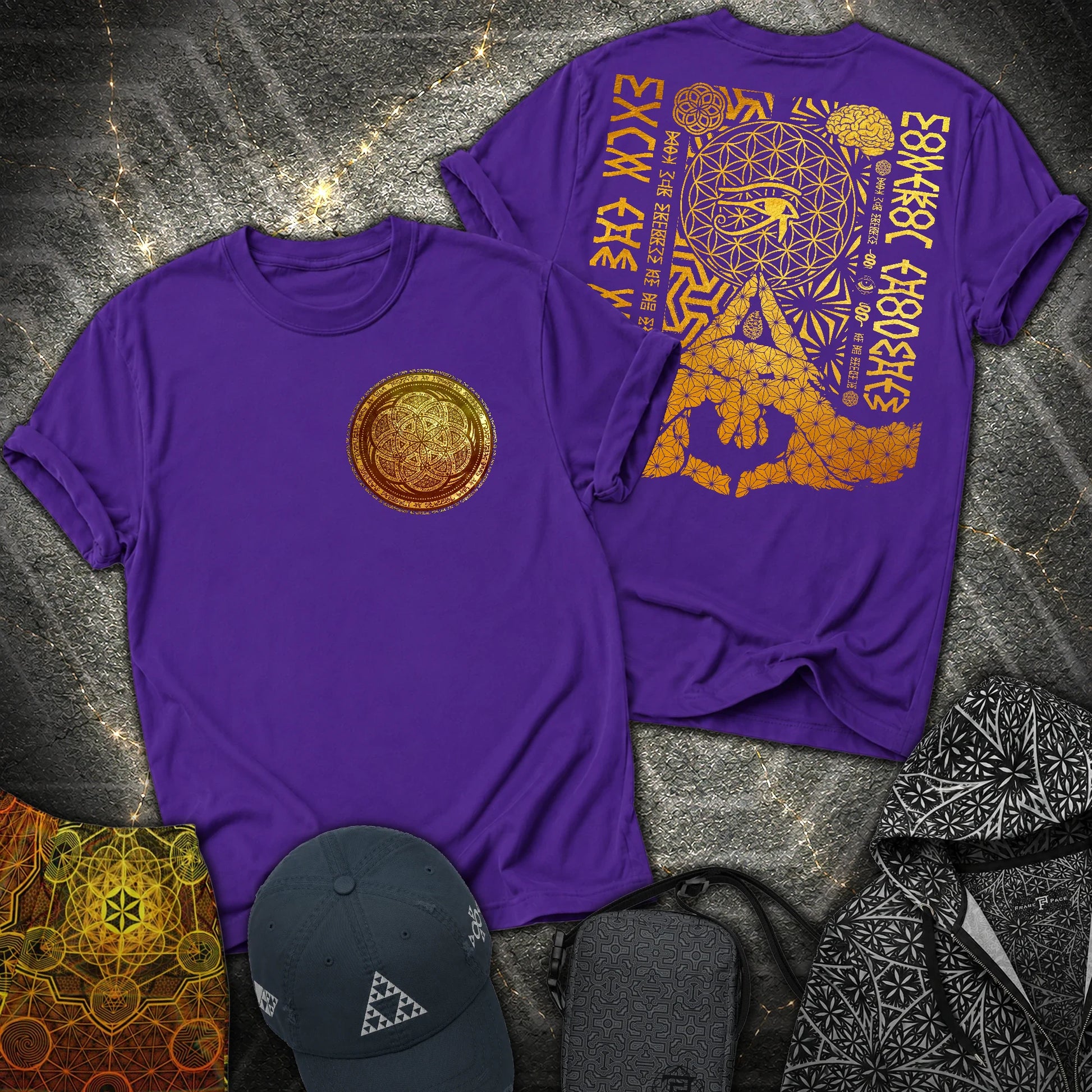 Kalesvara Mudra Seed Of Life 2 Sided T-Shirt - Kalesvara Mudra Seed Of Life 2 Sided T-Shirt - Purple