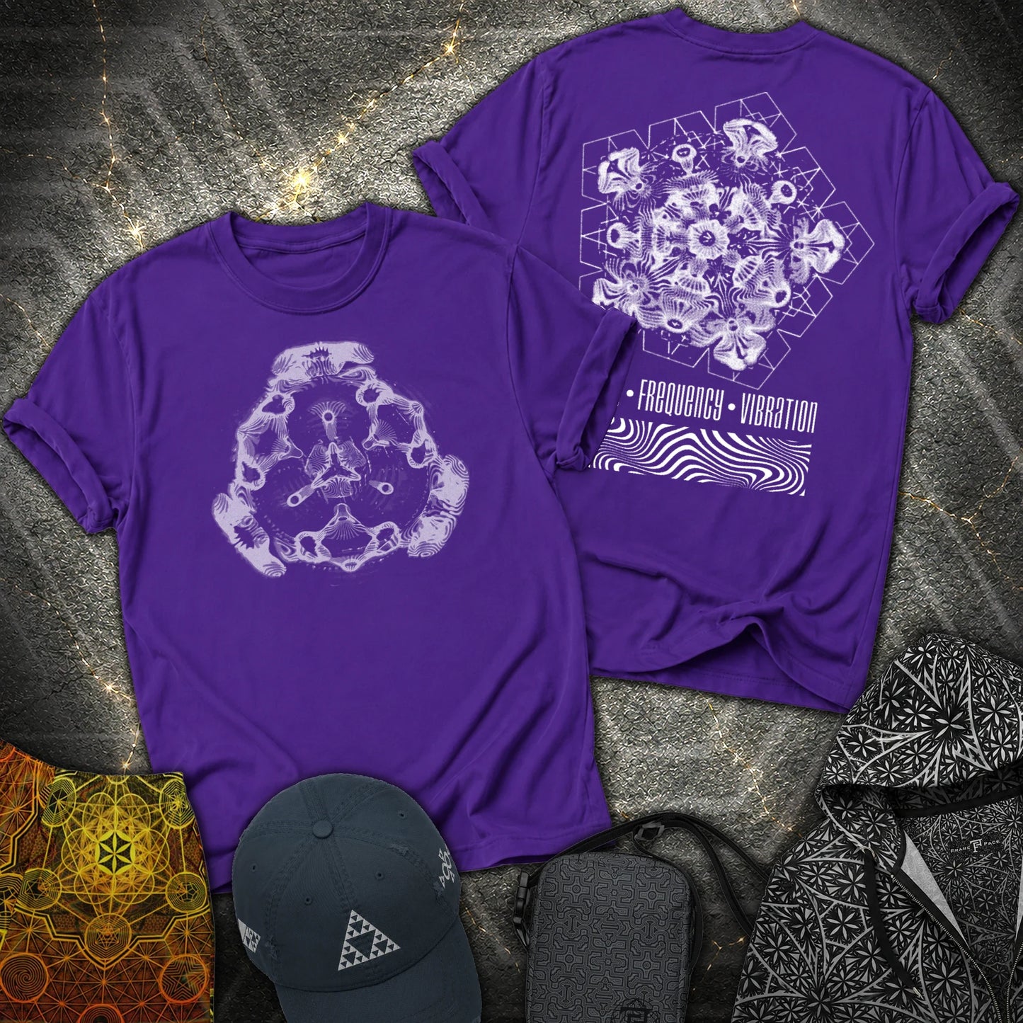 Cymatics, Energy Frequency Vibration Comfort 2 Sided T-Shirt - Cymatics, Energy Frequency Vibration 2 Sided T-Shirt - Purple
