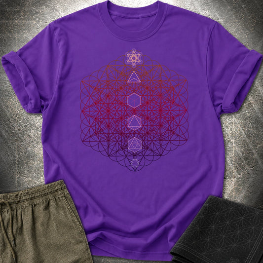 64 Tetrahedron Platonic Solids Metatron T-Shirt - 64 Tetrahedron Platonic Solids Metatron T-Shirt - Purple