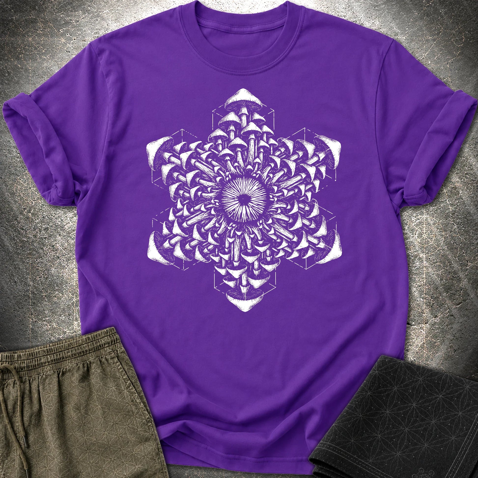 Mushroom Essence T-Shirt, Psychedelic Mushroom Shirt, Sacred Geometry Fungi Graphic Unisex T-Shirt - Mushroom Essence T-Shirt, Psychedelic Mushroom Shirt, Sacred Geometry Fungi Graphic Unisex T-Shirt - Purple