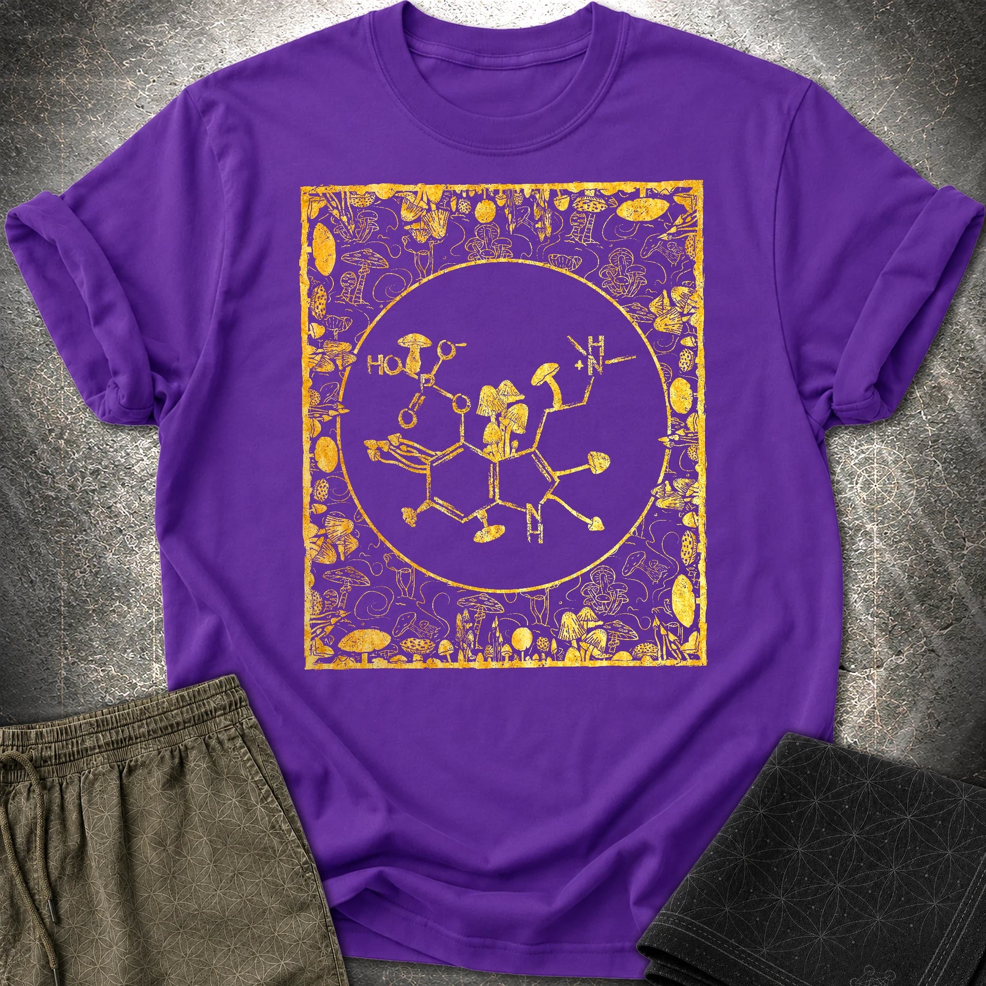 Psilocybin Molecule Mushroom Frame T-Shirt - Psilocybin Molecule Mushroom Frame  T-Shirt - Purple