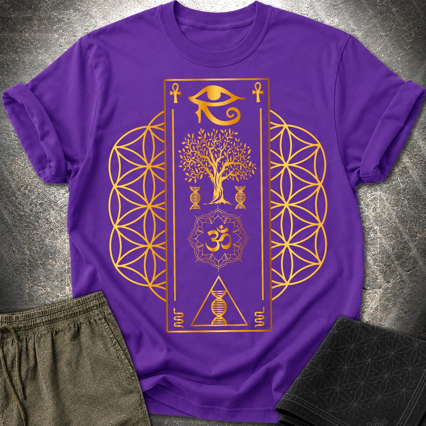 Flower Of Life Horus Egypt T-Shirt - Flower Of Life Horus Egypt T-Shirt - Purple