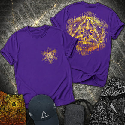Interdimensional Tesseract Metatron 2 Sided T-Shirt - Interdimensional Tesseract Metatron 2 Sided T-Shirt - Purple