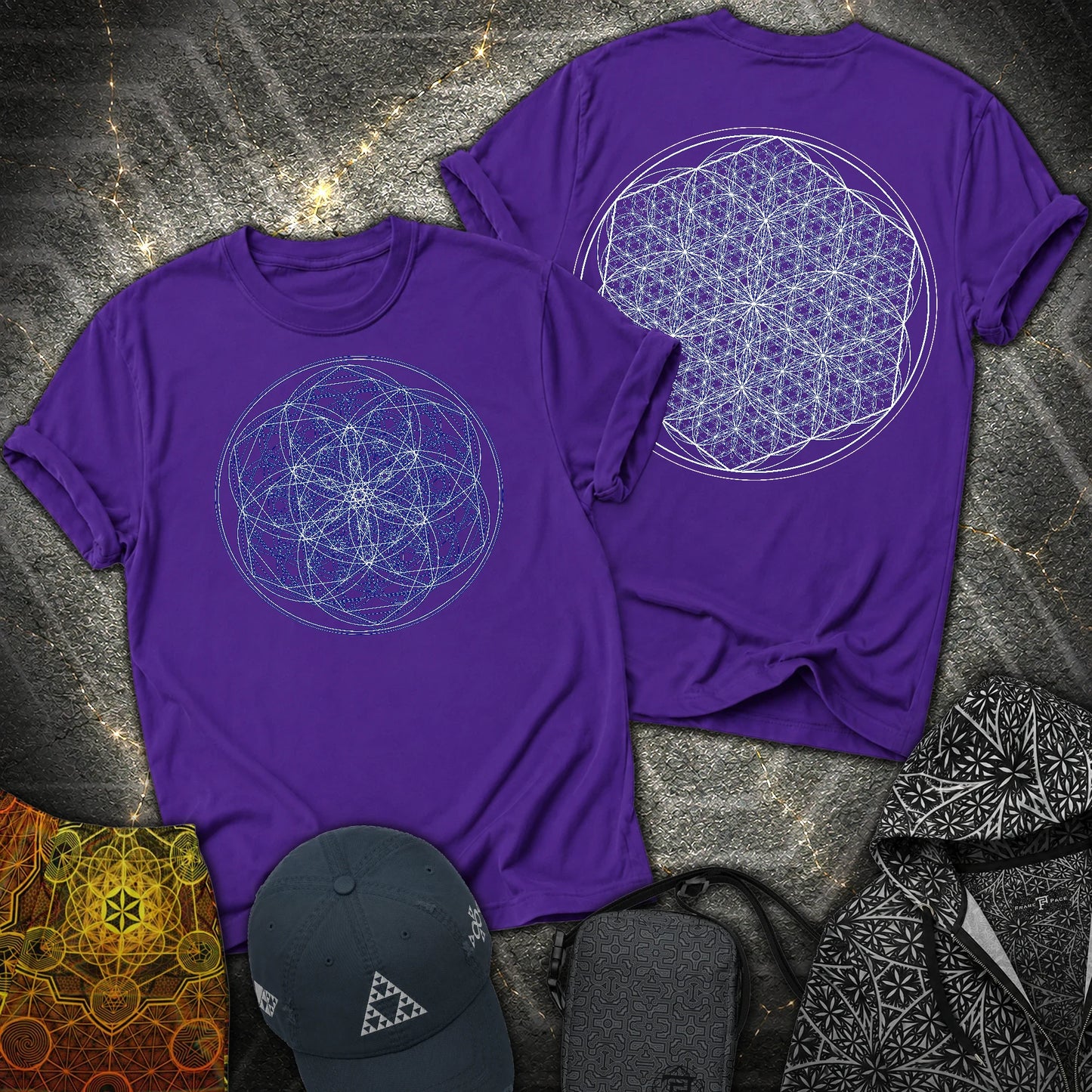Sacred Flower Grids 2 Sided T-Shirt - Sacred Flower Grids 2 Sided T-Shirt - Purple