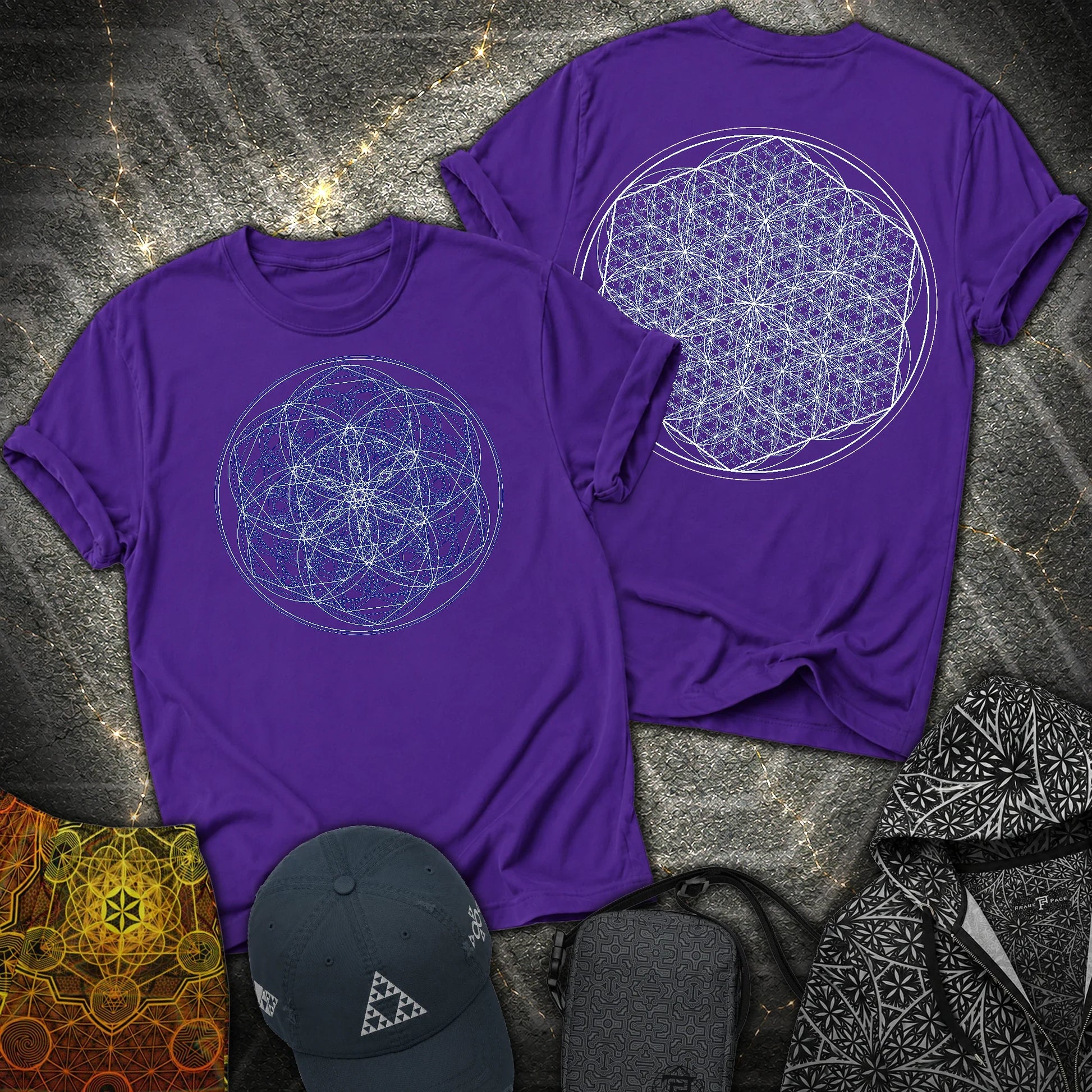 Sacred Flower Grids 2 Sided T-Shirt - Sacred Flower Grids 2 Sided T-Shirt - Purple