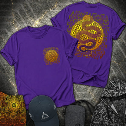Shipibo Kene Cosmic Snake Comfort 2 Sided T-shirt - Shipibo Kene Cosmic Snake 2 Sided T-Shirt - Purple