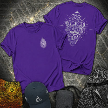 Mushroom Awakening 2 Sided T-Shirt - Mushroom Awakening 2 Sided T-Shirt - Purple