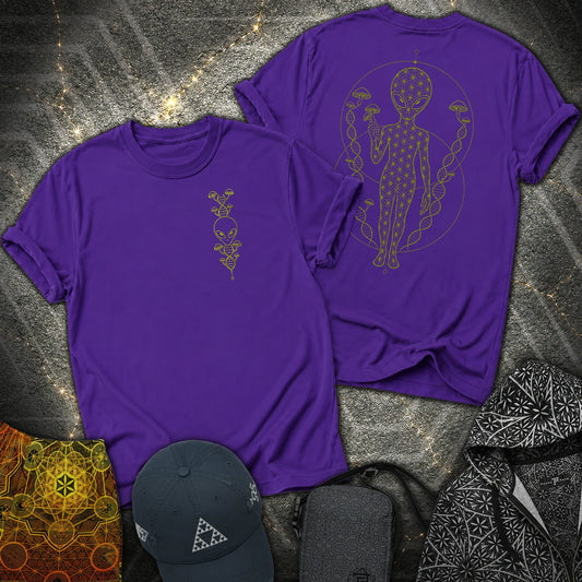 Alien Mushroom DNA 2 Sided T-Shirt - Alien Mushroom DNA 2 Sided T-Shirt - Purple