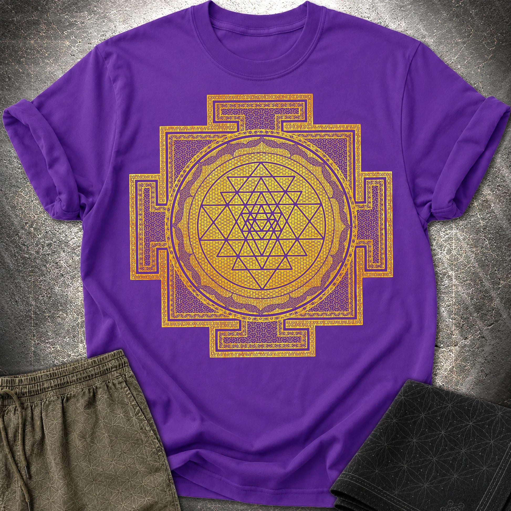 Sri Yantra Intricate Patterns T-Shirt - Sri Yantra Intricate Patterns T-Shirt - Purple