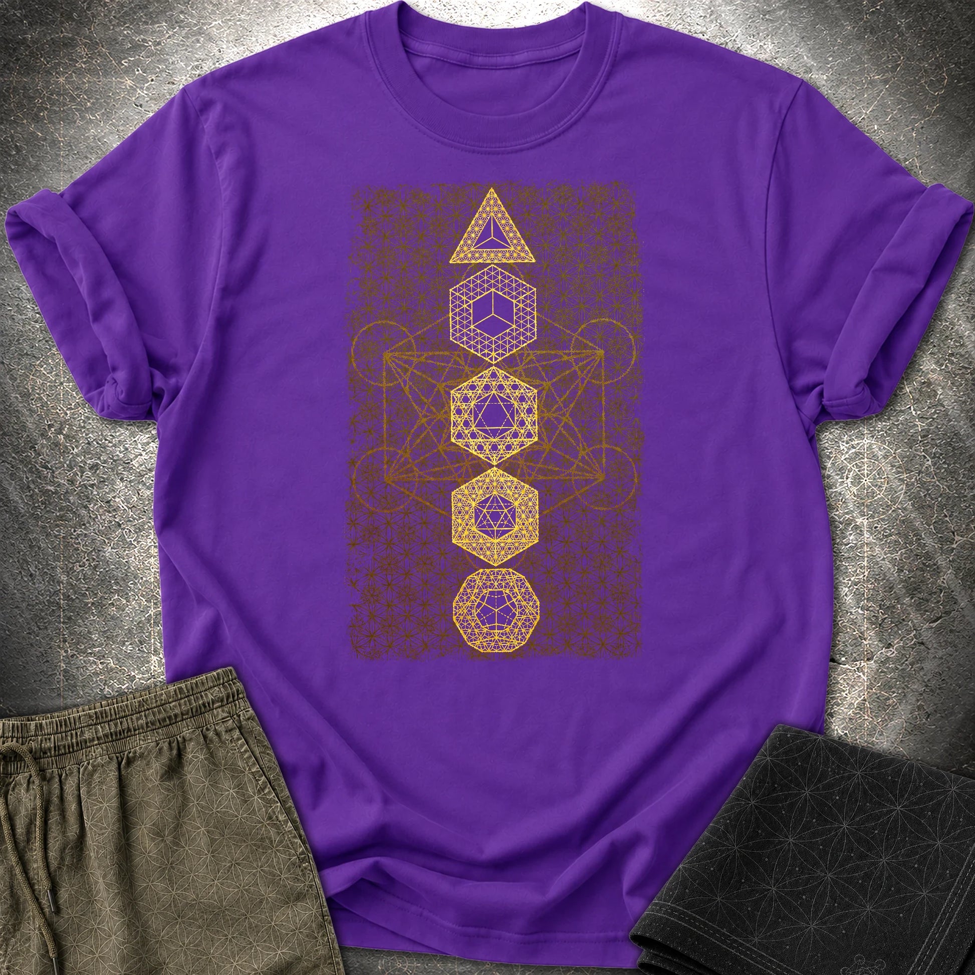 Platonic Solids Metatron's Background T-Shirt - Platonic Solids Metatron's Background T-Shirt - Purple