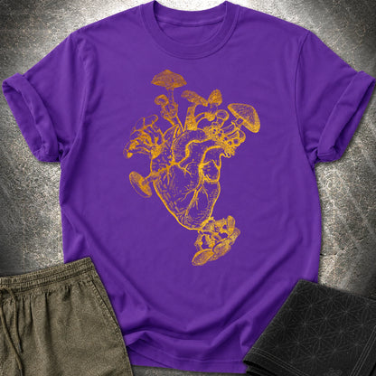 Mushroom Heart Gold T-Shirt - Mushroom Heart Gold T-Shirt - Purple
