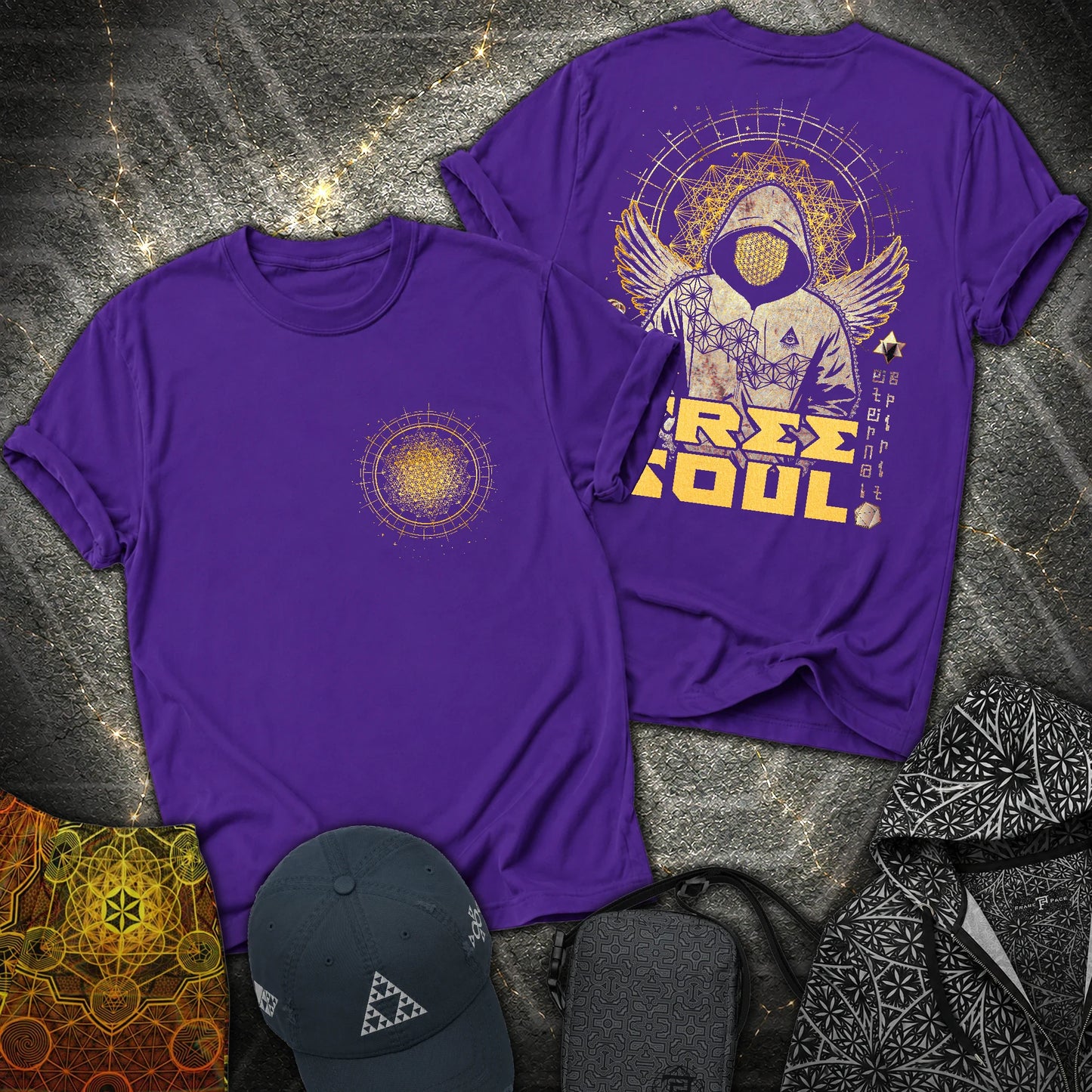 Free Soul Tetrahedron 2 Sided T-Shirt - Free Soul Tetrahedron 2 Sided T-Shirt - Purple