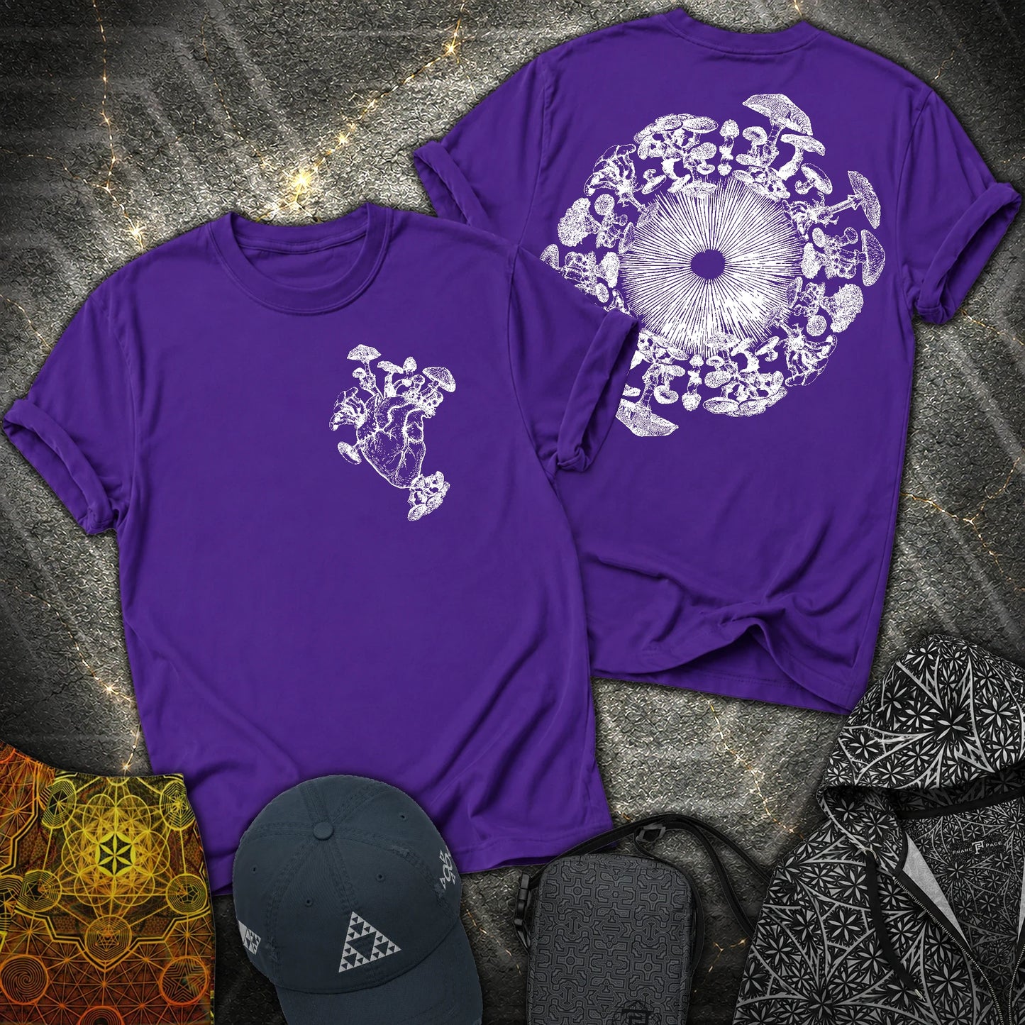Mushroom Heart Mushroom Iris 2 Sided T-Shirt - Mushroom Heart Mushroom Iris 2 Sided T-Shirt - Purple