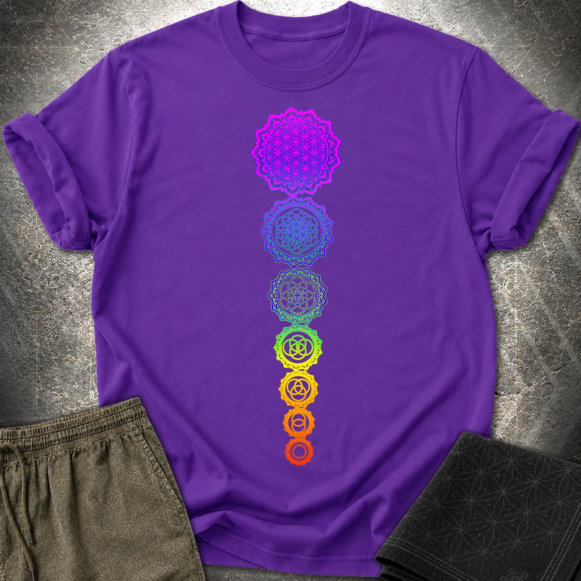 Flower Of Life Chakras T-Shirt - Flower Of Life Chakras T-Shirt - Purple