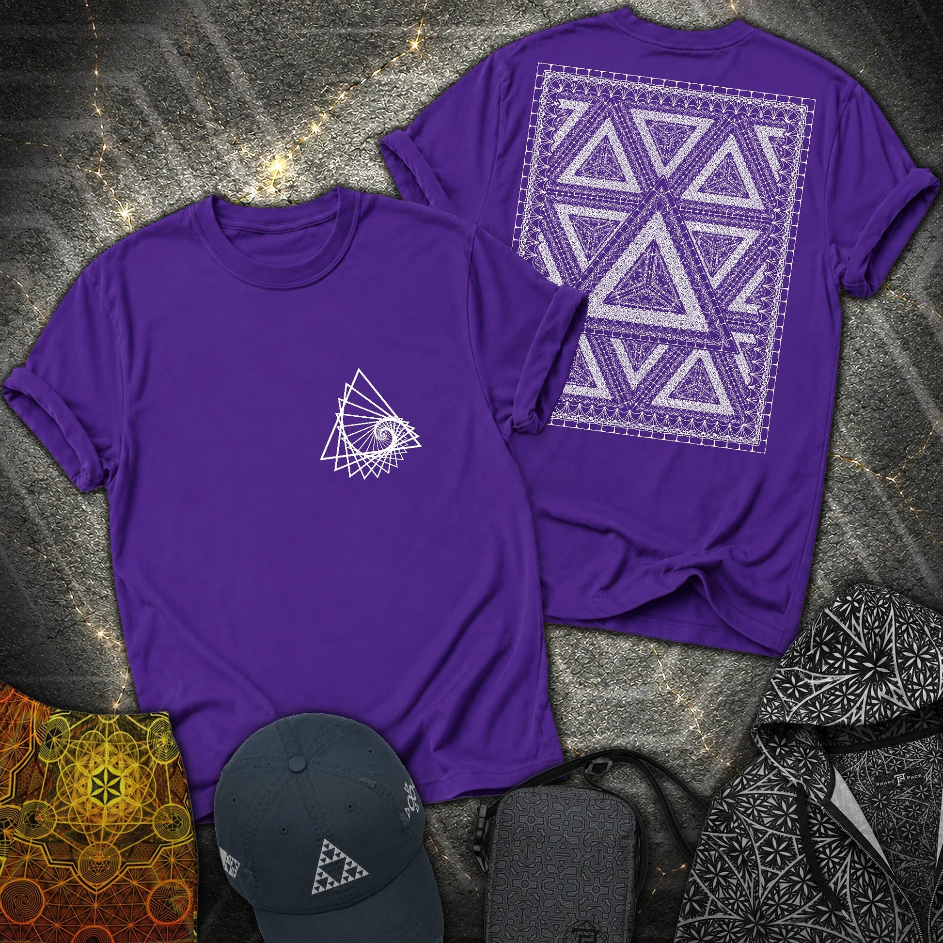 Organic Triangle Spiral Triangle 2 Sided T-Shirt - Organic Triangle Spiral Triangle 2 Sided T-Shirt - Purple