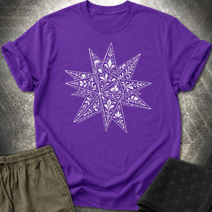 White Floral Stellated Dodecahedron T-Shirt - White Floral Stellated Dodecahedron T-Shirt - Purple