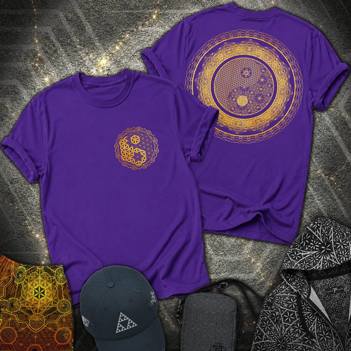 Yin Yang Sacred Geometry 2 Sided T-Shirt - Yin Yang Sacred Geometry 2 Sided T-Shirt - Purple