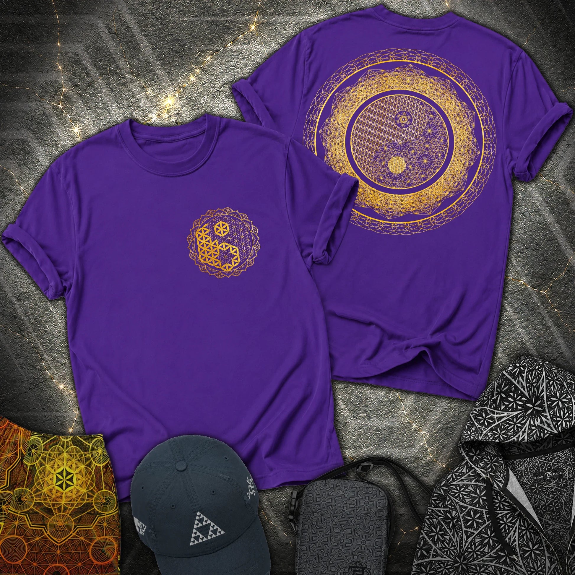 Yin Yang Sacred Geometry 2 Sided T-Shirt - Yin Yang Sacred Geometry 2 Sided T-Shirt - Purple