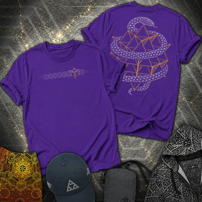 Serpent Tetrahedron Merkaba Geometry 2 Sided T-Shirt - Serpent Tetrahedron Merkaba Geometry 2 Sided T-Shirt - Purple