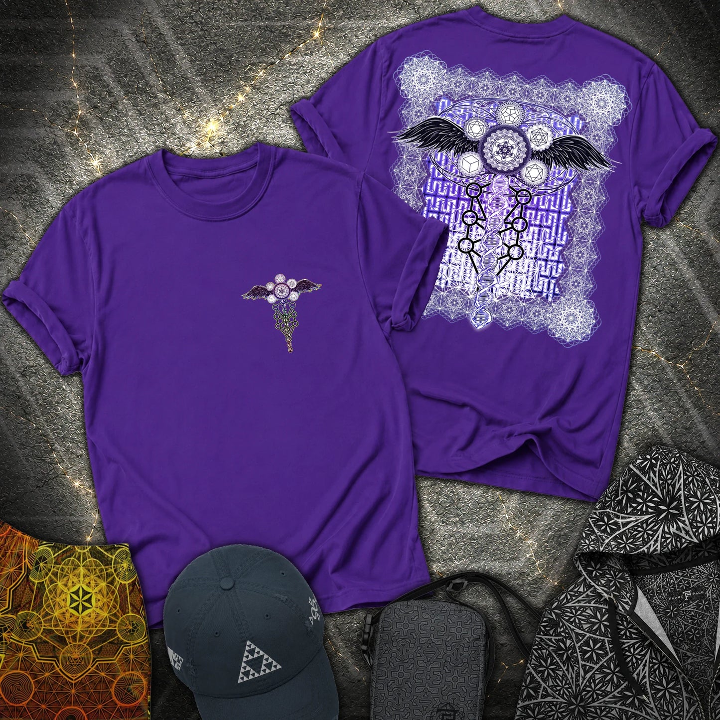 Winged Metatron DNA 2 Sided T-Shirt - Winged Metatron DNA 2 Sided T-Shirt - Purple