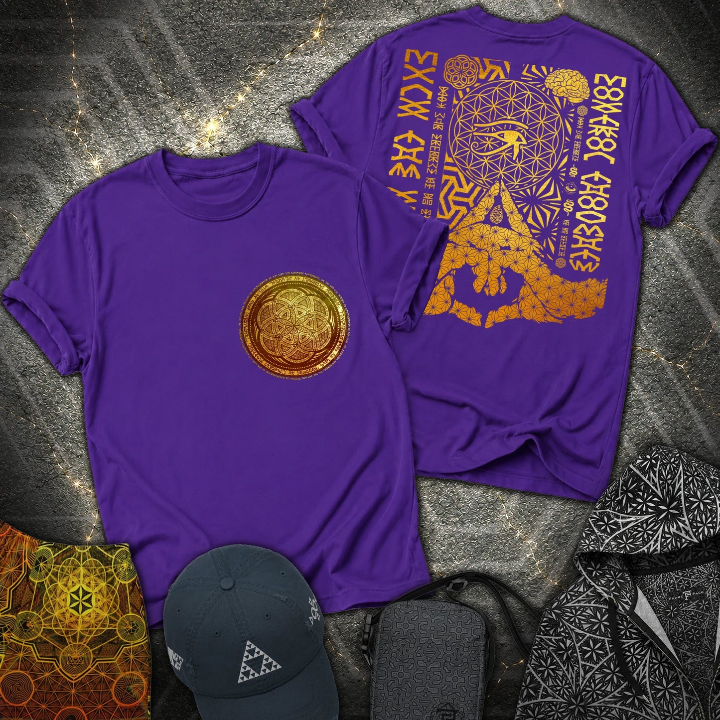 Kalesvara Mudra Seed Of Life 2 Sided T-Shirt - Kalesvara Mudra Seed Of Life 2 Sided T-Shirt - Purple