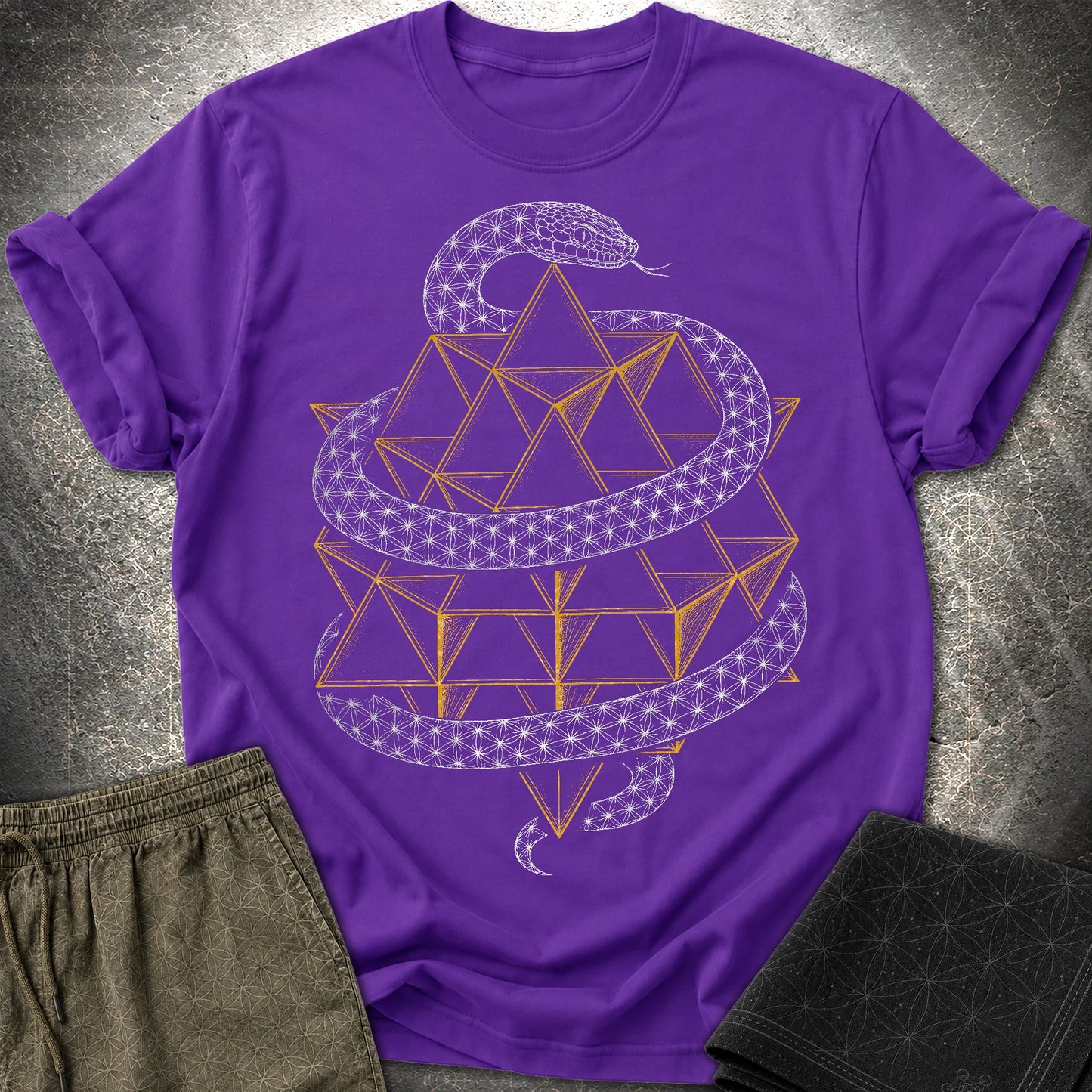 Serpent Tetrahedron Merkaba Geometry - Serpent Tetrahedron Merkaba Geometry T-Shirt - Purple