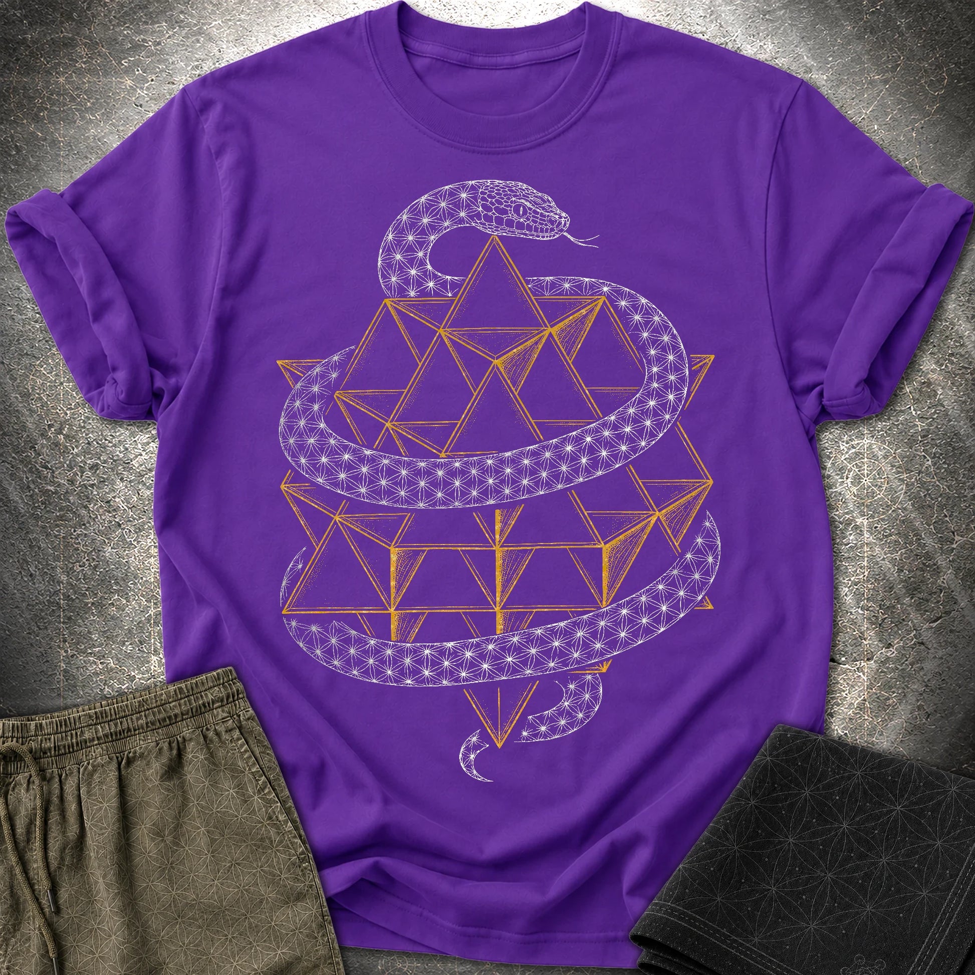 Serpent Tetrahedron Merkaba Geometry - Serpent Tetrahedron Merkaba Geometry T-Shirt - Purple