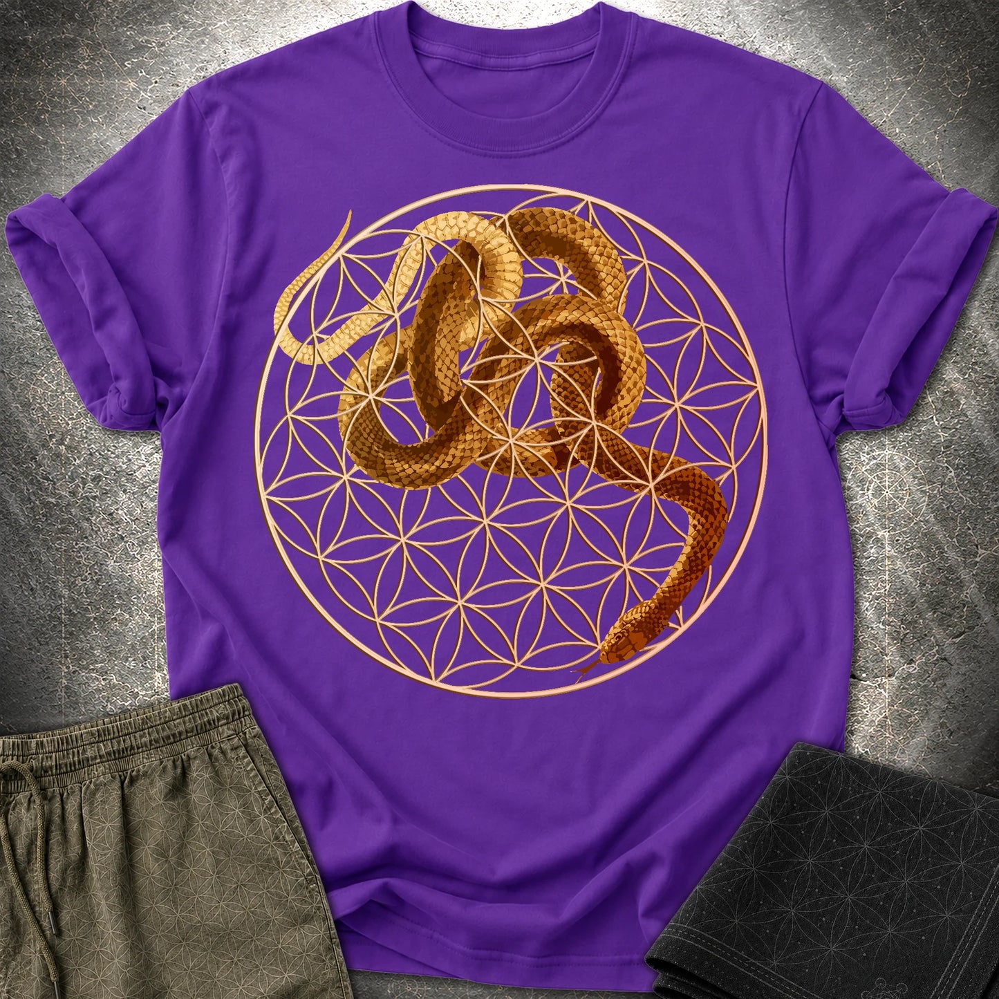 Flower Of Life Snake T-Shirt - Flower Of Life Snake T-Shirt - Purple