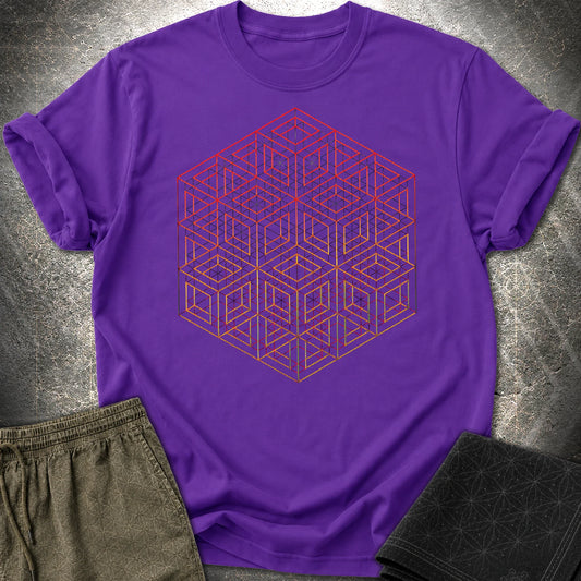 3D Wireframe Cube T-Shirt - 3D Wireframe Cube T-Shirt - Purple