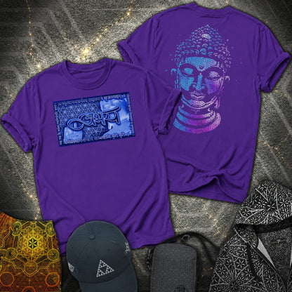 Fearless Buddha Sanskrit Flower Of Life 2 Sided T-Shirt - Fearless Buddha Sanskrit Flower Of Life 2 Sided T-Shirt - Purple