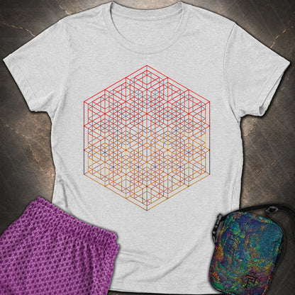 3D Wireframe Cube T-Shirt - 3D Wireframe Cube Womens T-Shirt - RS Sport Grey