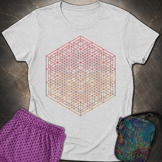 3D Wireframe Cube T-Shirt - 3D Wireframe Cube Womens T-Shirt - RS Sport Grey